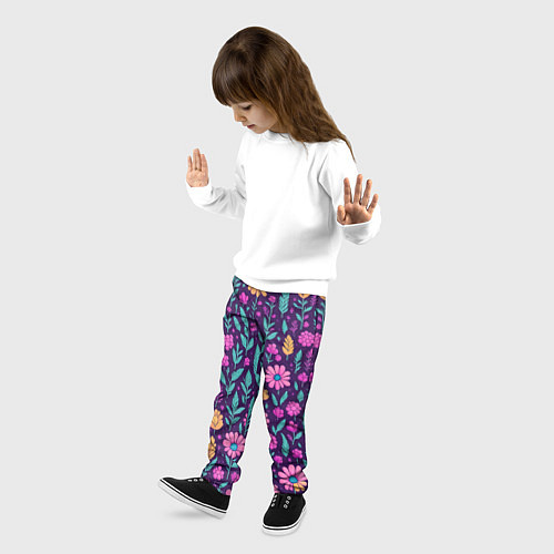 Детские брюки Цветочный паттерн розовые ромашки / 3D-принт – фото 3