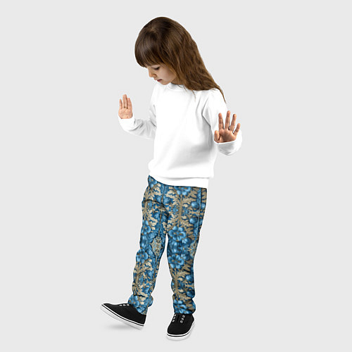 Детские брюки Сине-золотой цветочный узор / 3D-принт – фото 3