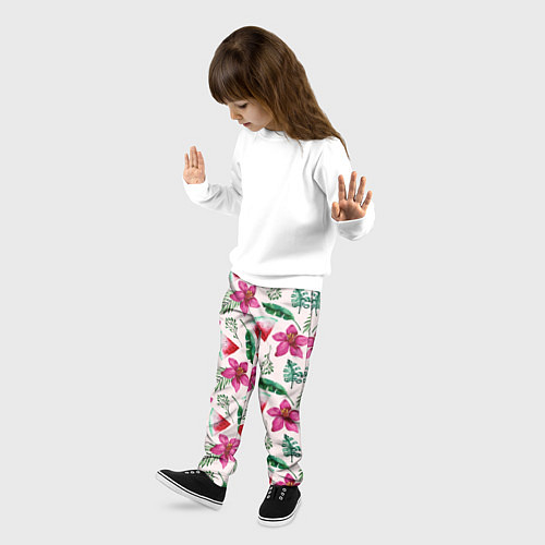 Детские брюки Арбузы, цветы и тропические листья / 3D-принт – фото 3