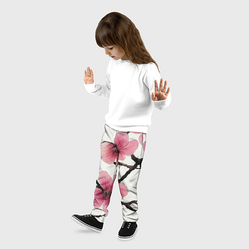 Детские брюки Цветы и ветви японской сакуры - текстура холста / 3D-принт – фото 3