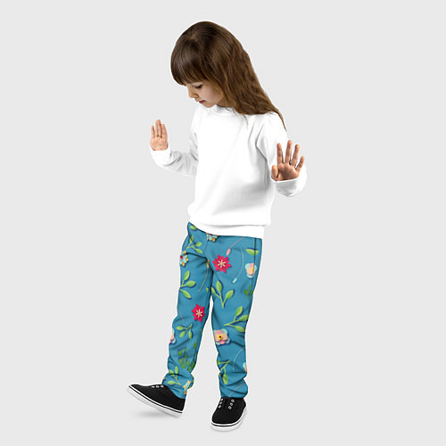 Детские брюки Цветы и зеленые веточки / 3D-принт – фото 3