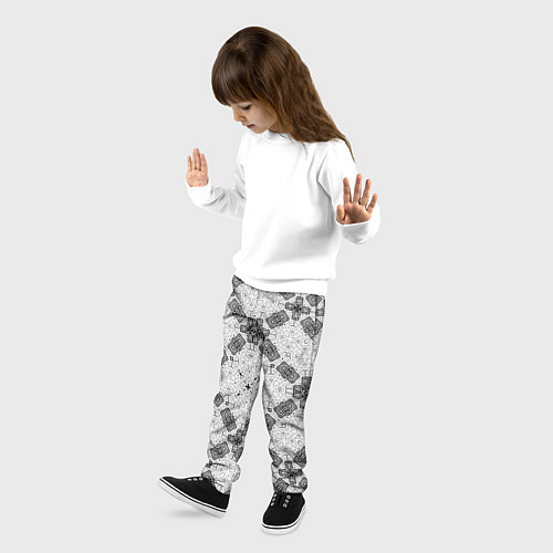 Детские брюки Черно-белый ажурный кружевной узор Геометрия / 3D-принт – фото 3