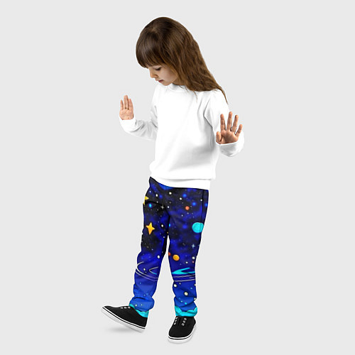 Детские брюки Мультяшный космос темно-синий / 3D-принт – фото 3