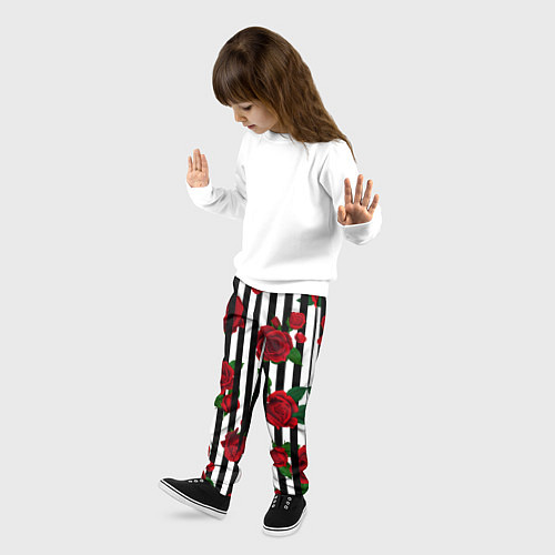 Детские брюки Полосы и красные розы / 3D-принт – фото 3