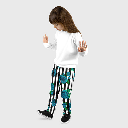 Детские брюки Полосы и бирюзовые розы / 3D-принт – фото 3