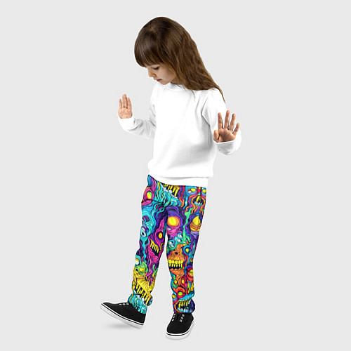 Детские брюки Кислотные психоделические черепа / 3D-принт – фото 3