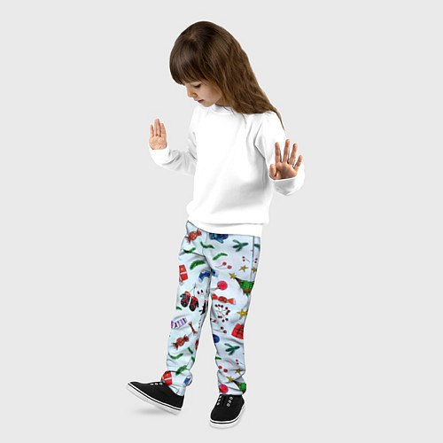 Детские брюки Елочный узор с новогодними атрибутами / 3D-принт – фото 3