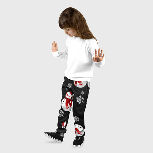 Детские брюки Снеговички в зимних шапочках со снежинками / 3D-принт – фото 3