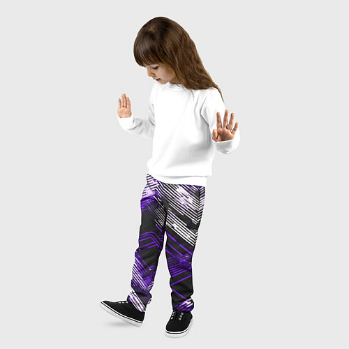 Детские брюки Киберпанк линии белые и фиолетовые / 3D-принт – фото 3