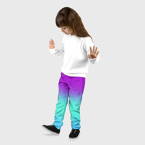 Детские брюки Фиолетовый бирюзовый голубой неоновый градиент / 3D-принт – фото 3