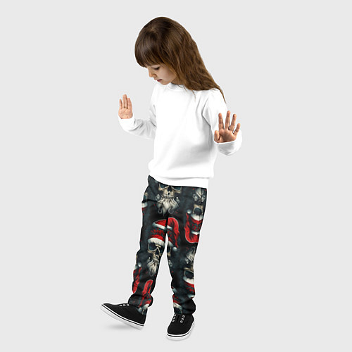 Детские брюки Новогодний патерн черепа Санты Клауса / 3D-принт – фото 3