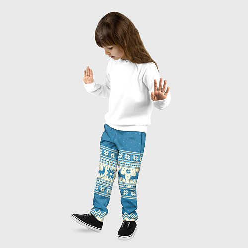Детские брюки Sweater with deer on a blue background / 3D-принт – фото 3