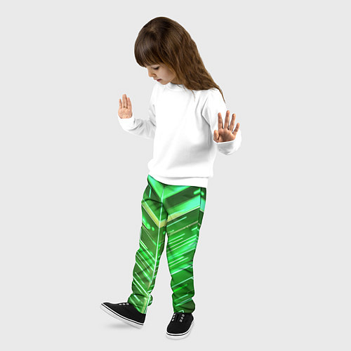 Детские брюки Зелёные неон полосы киберпанк / 3D-принт – фото 3