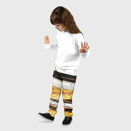 Детские брюки Черные белые желтые полосы / 3D-принт – фото 3