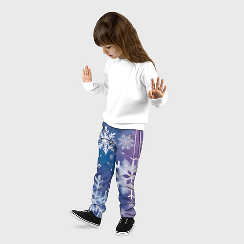 Детские брюки Снежинки на фиолетово-синем фоне / 3D-принт – фото 3