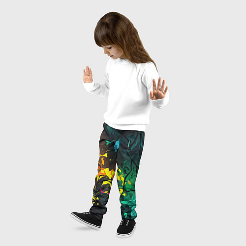 Детские брюки Яркие разноцветные абстрактные листья / 3D-принт – фото 3
