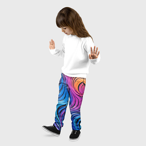 Детские брюки Абстрактные неоновые линии / 3D-принт – фото 3