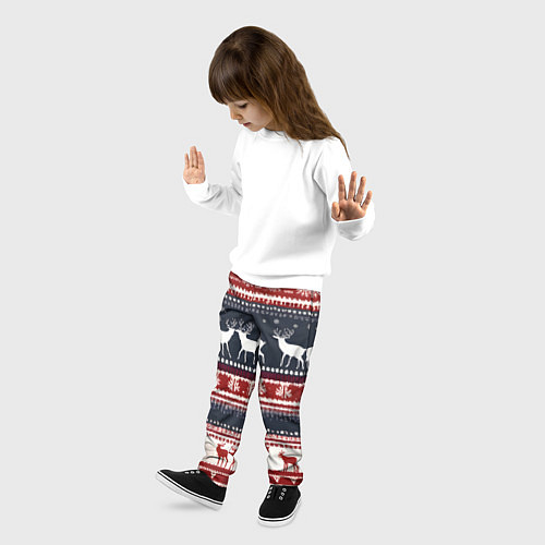 Детские брюки Олени белые и красные свитер новогодний / 3D-принт – фото 3