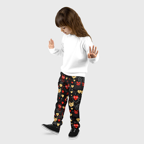 Детские брюки Паттерн с сердечками и котами валентинка / 3D-принт – фото 3