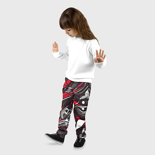 Детские брюки Красно-белые волны / 3D-принт – фото 3
