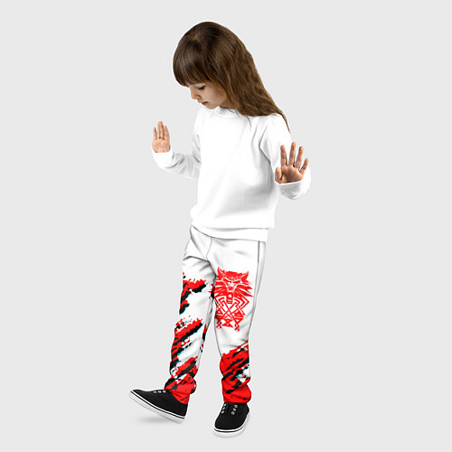 Детские брюки Ведьмак геральт красные краски лого волк / 3D-принт – фото 3