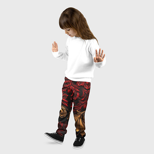 Детские брюки Красные и золотые узоры лепнина / 3D-принт – фото 3