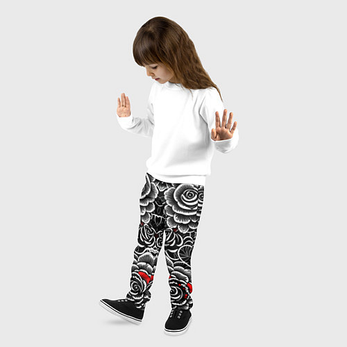 Детские брюки Серые паттерны цветы / 3D-принт – фото 3