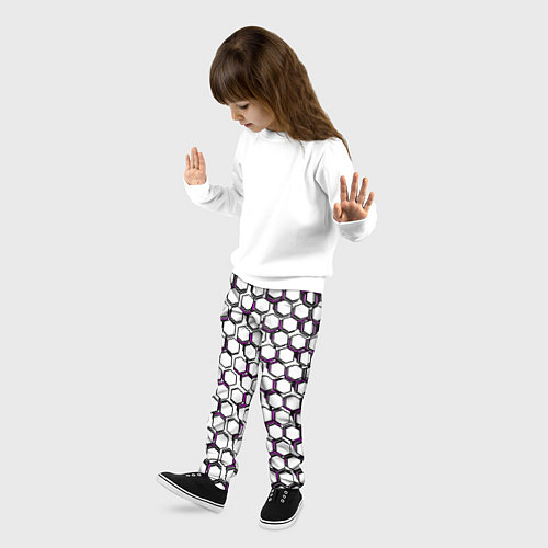 Детские брюки Киберпанк узор из шестиугольников розовый / 3D-принт – фото 3
