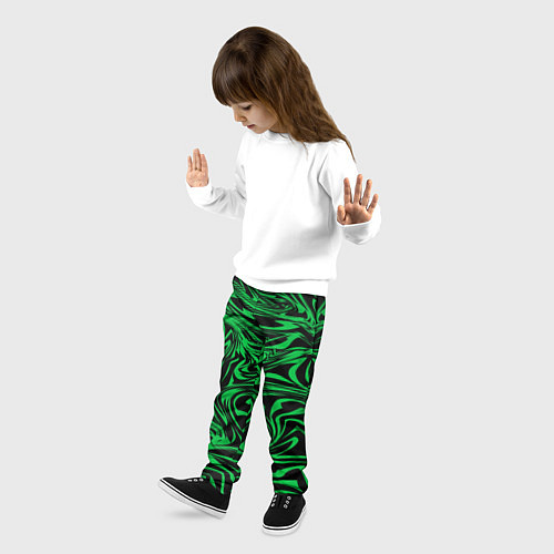 Детские брюки Узор на черном фоне с ярким зеленым абстрактным ди / 3D-принт – фото 3