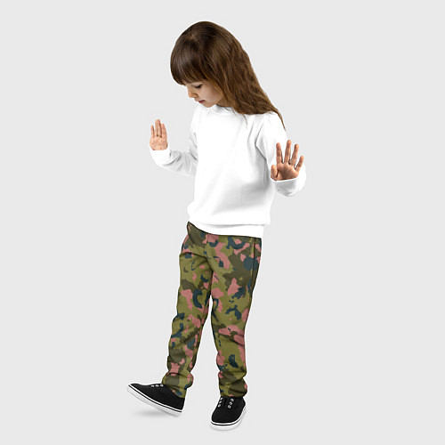 Детские брюки Камуфляжный паттерн зеленый с розовыми пятнами / 3D-принт – фото 3