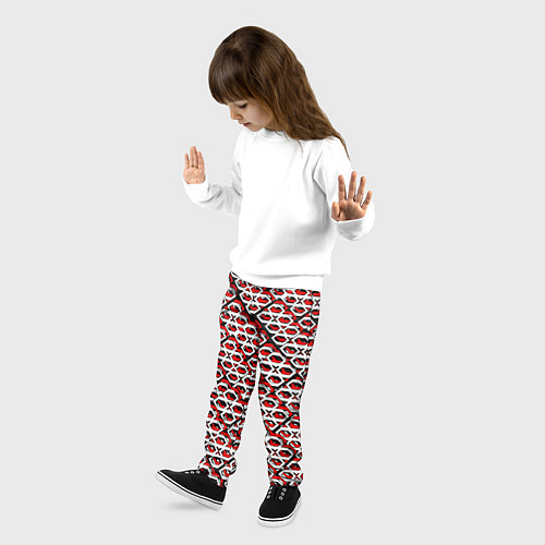 Детские брюки Красно-белый узор на чёрном фоне / 3D-принт – фото 3