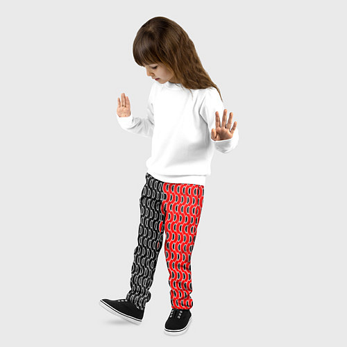 Детские брюки Чёрно-красный паттерн с белой обводкой / 3D-принт – фото 3