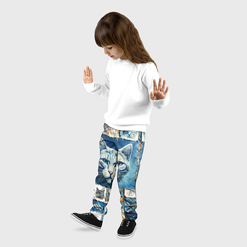 Детские брюки Кошка на дениме - пэчворк / 3D-принт – фото 3