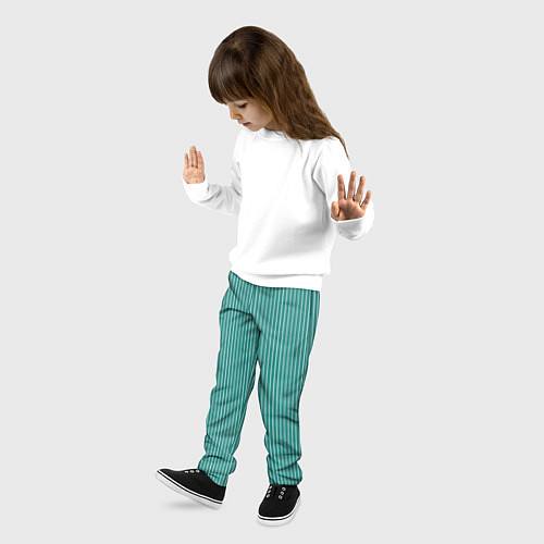Детские брюки Благородный бирюзовый в белую тонкую полоску / 3D-принт – фото 3