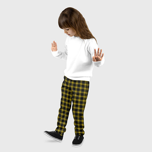 Детские брюки Чёрный с жёлтыми полосами шотландка / 3D-принт – фото 3