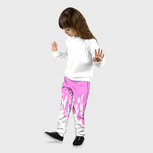 Детские брюки Потеки розовой краски на белом / 3D-принт – фото 3