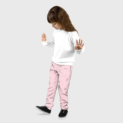Детские брюки Белый в розовые ломаные полосы / 3D-принт – фото 3