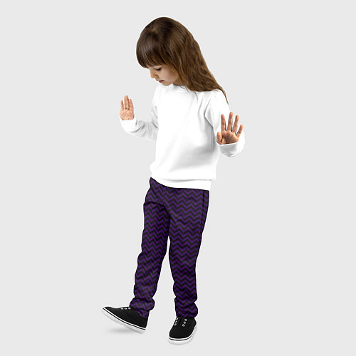 Детские брюки Чёрно-фиолетовый ломаные полосы / 3D-принт – фото 3