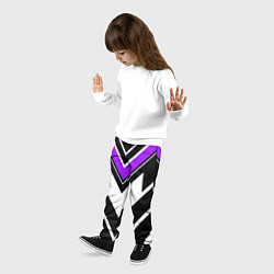 Брюки детские Фиолетово-белые полосы на чёрном фоне, цвет: 3D-принт — фото 2
