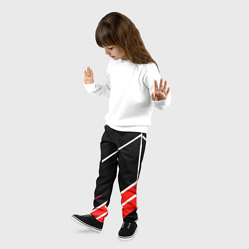 Детские брюки Бело-красные полосы на чёрном фоне / 3D-принт – фото 3