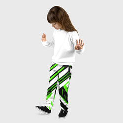 Брюки детские Чёрно-зелёные полосы на белом фоне, цвет: 3D-принт — фото 2