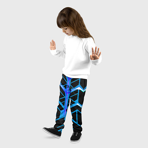 Детские брюки Blue lines on a black background / 3D-принт – фото 3