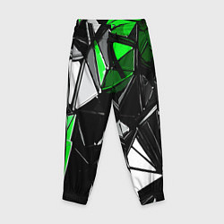 Брюки детские Зелёно-белые рельефные треугольники на чёрном фоне, цвет: 3D-принт