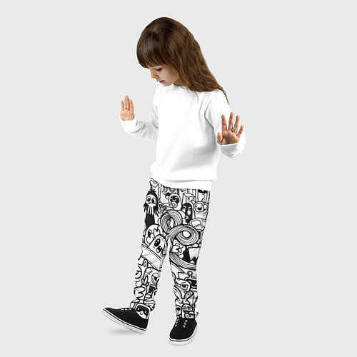 Детские брюки Black and white doddle monsters / 3D-принт – фото 3