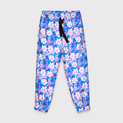 Брюки детские Нежный голубой с розовыми цветами паттерн, цвет: 3D-принт
