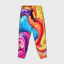 Брюки детские Смесь красно-жёлто-голубых масляных красок абстрак, цвет: 3D-принт