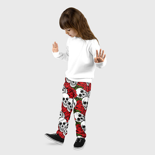 Детские брюки Черепа в розах / 3D-принт – фото 3