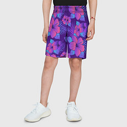 Шорты детские Узор Неоновый Гибискус, цвет: 3D-принт — фото 2