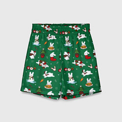Шорты детские Новогодний паттерн с зайчиками, цвет: 3D-принт