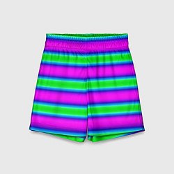 Шорты детские Зеленый и фиолетовые яркие неоновые полосы striped, цвет: 3D-принт